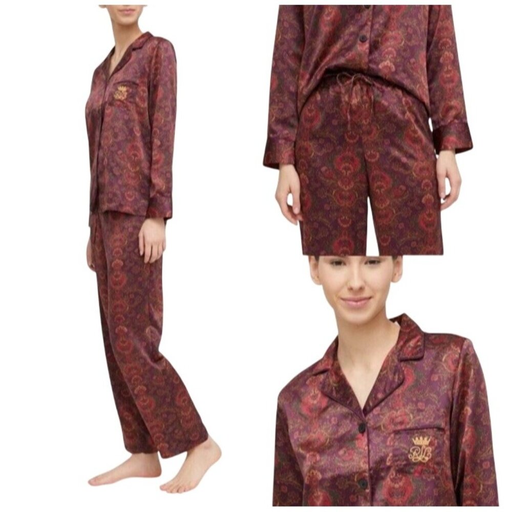 Lauren Ralph Lauren Burgundy Paisley Satin Pajama Set